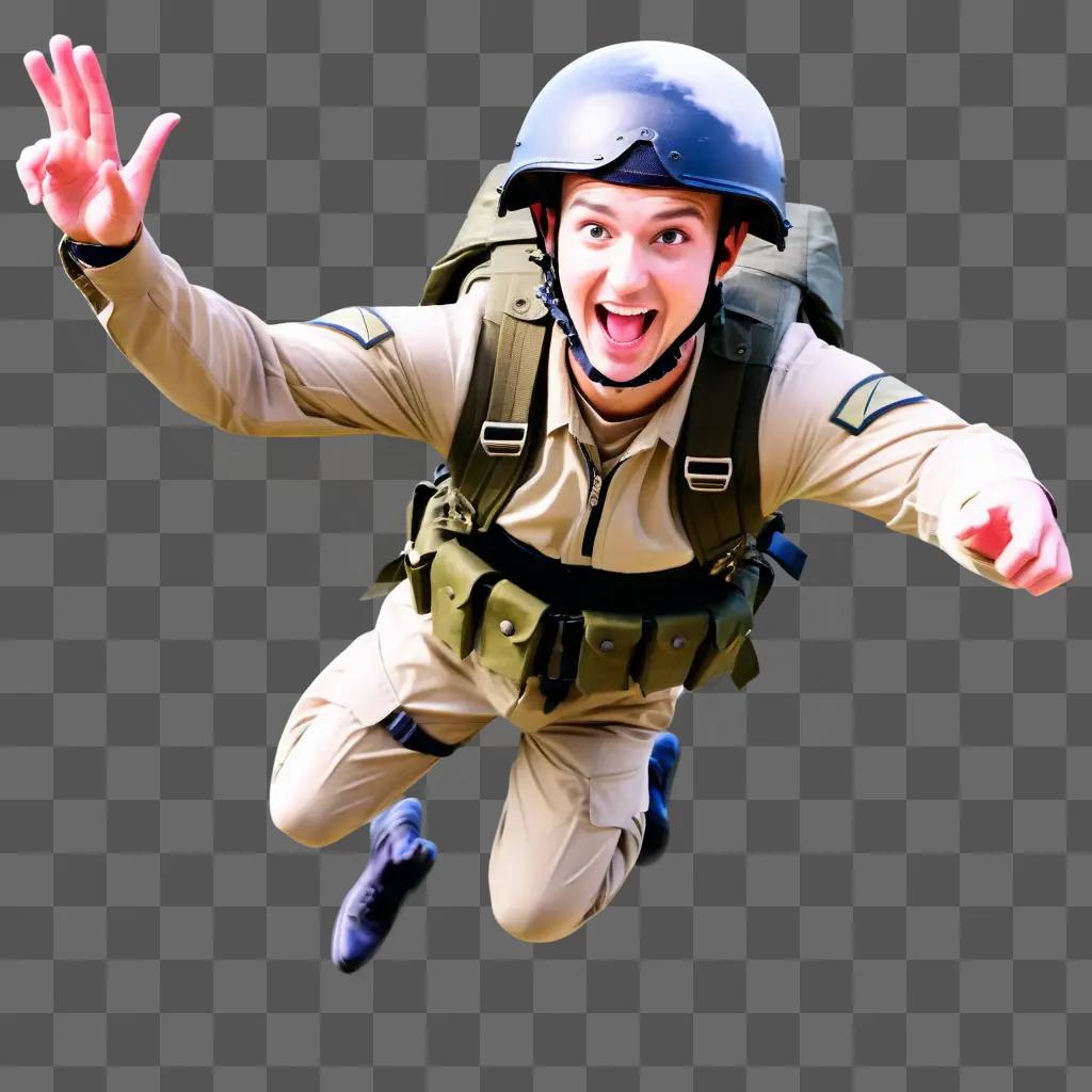 paratrooper with a paratrooper hat in mid-air