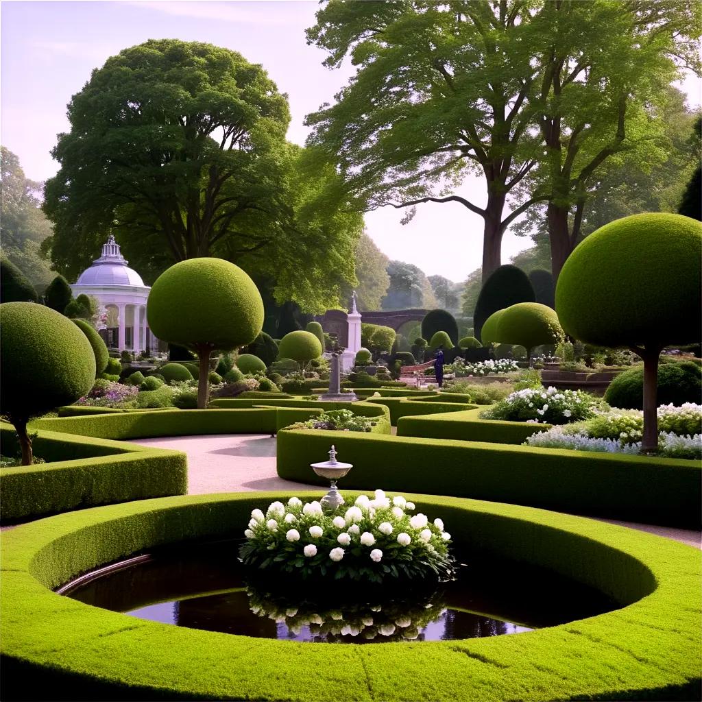 18世紀の庭園にある木々と池のある公園