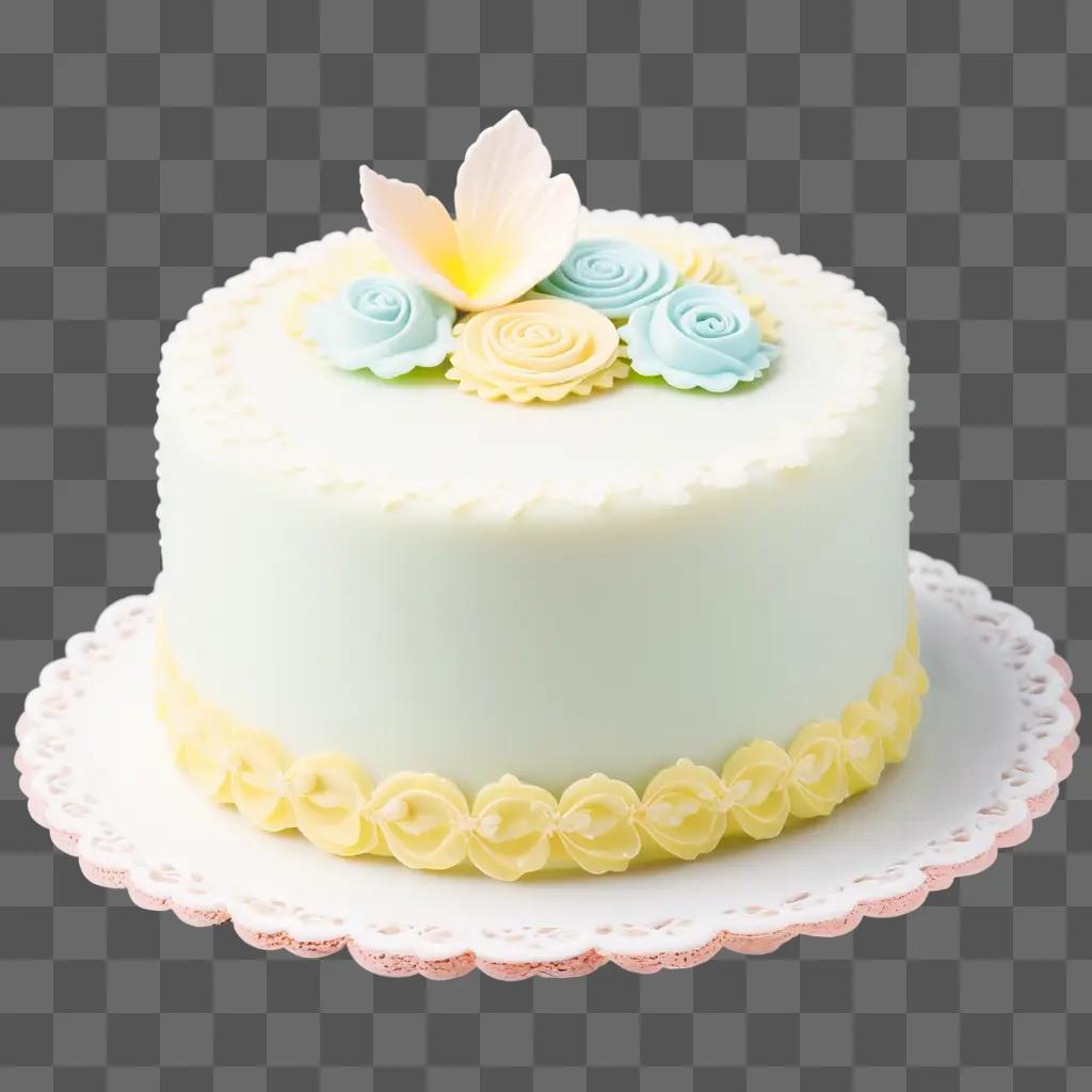 pastel-colored cake with a flower and yellow flowers on top