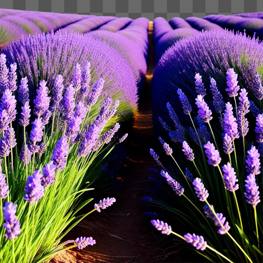 path through a field of purple flowers