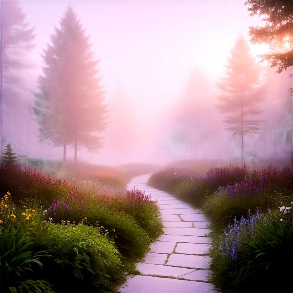 path through a foggy garden