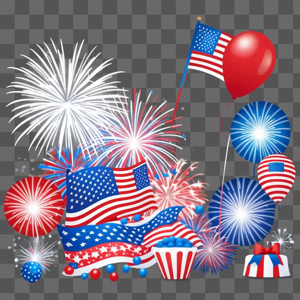 patriotic July 4th clipart with balloons and firework