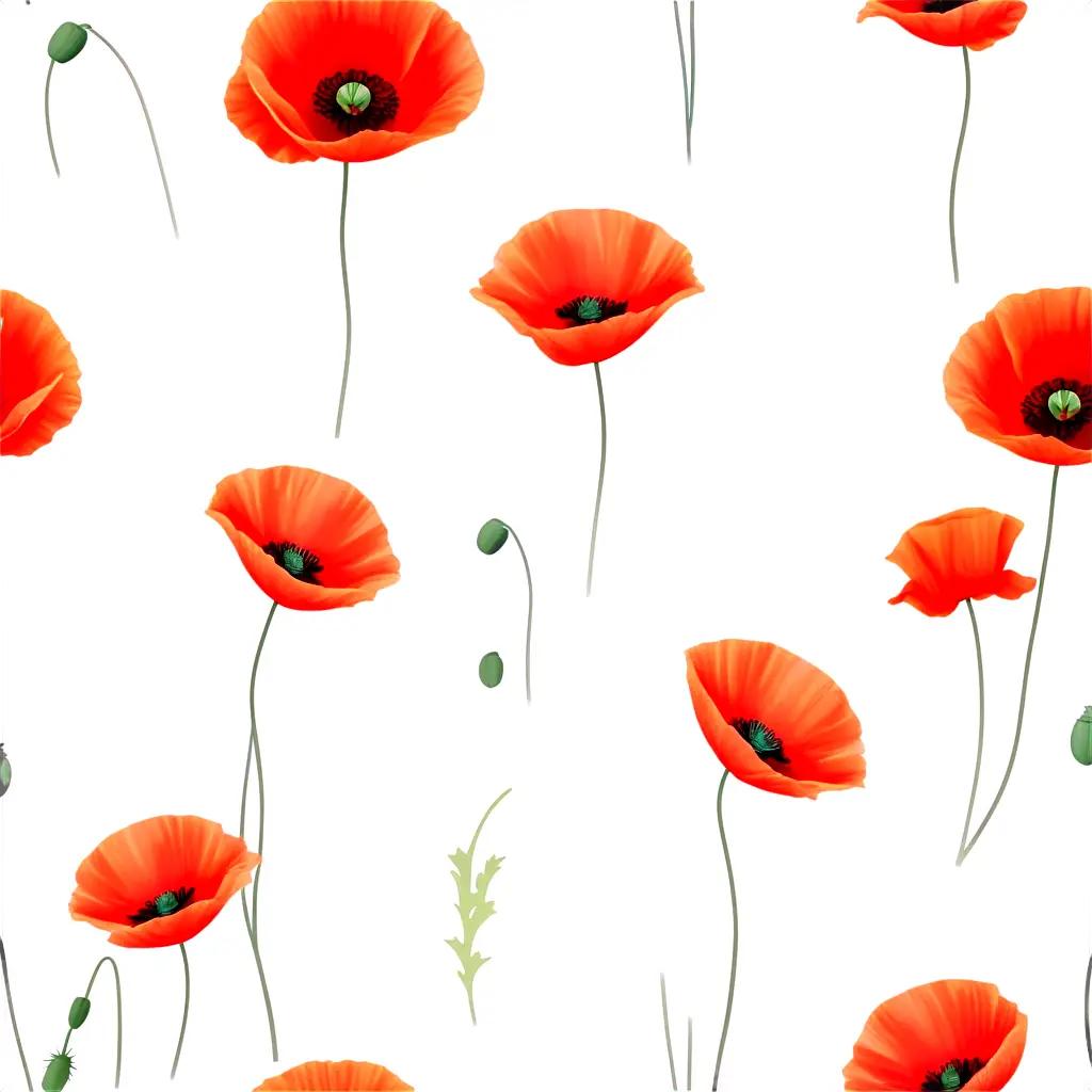 pattern of poppy flowers and stems