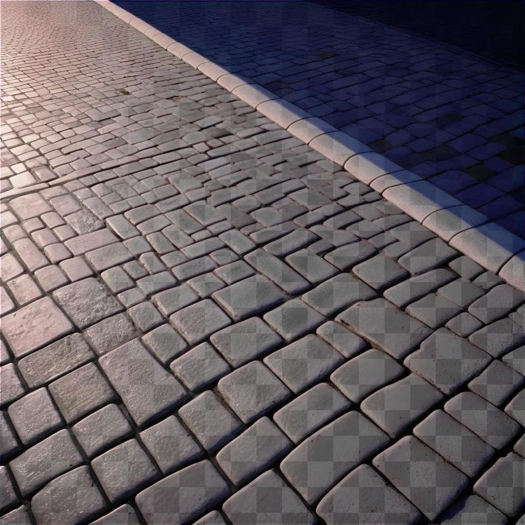 pavement that is made of bricks and has a shadow on it