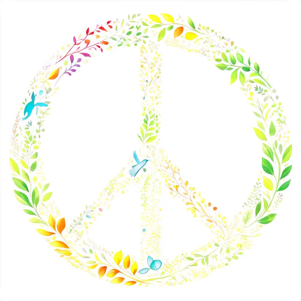 peace sign with colorful flowers and butterflies