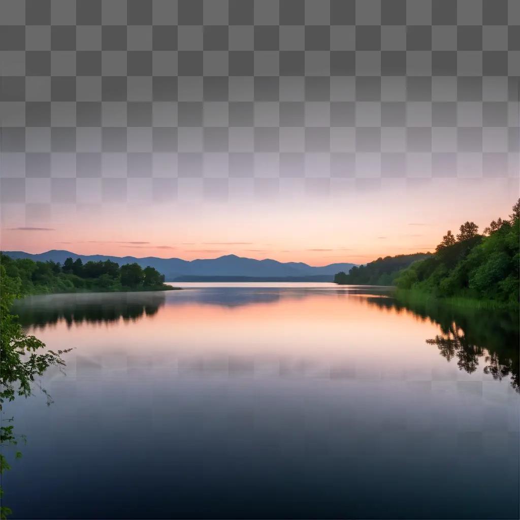 peaceful lake reflects a serene sunset