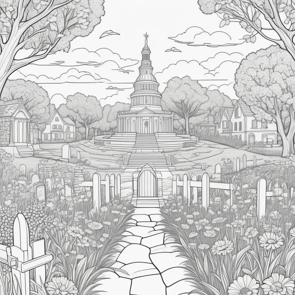 墓地と建物のある平和なメモリアルデーのシーン