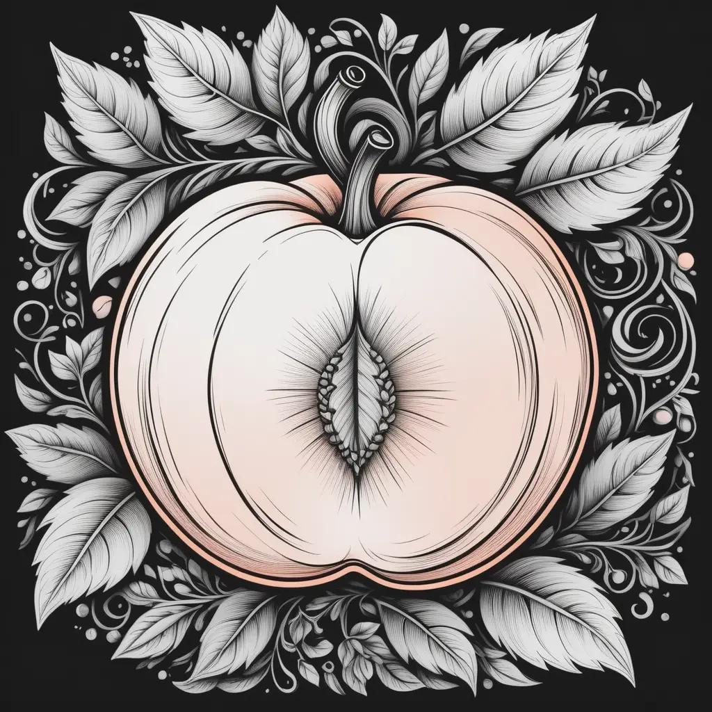 peach coloring page with leaves around it