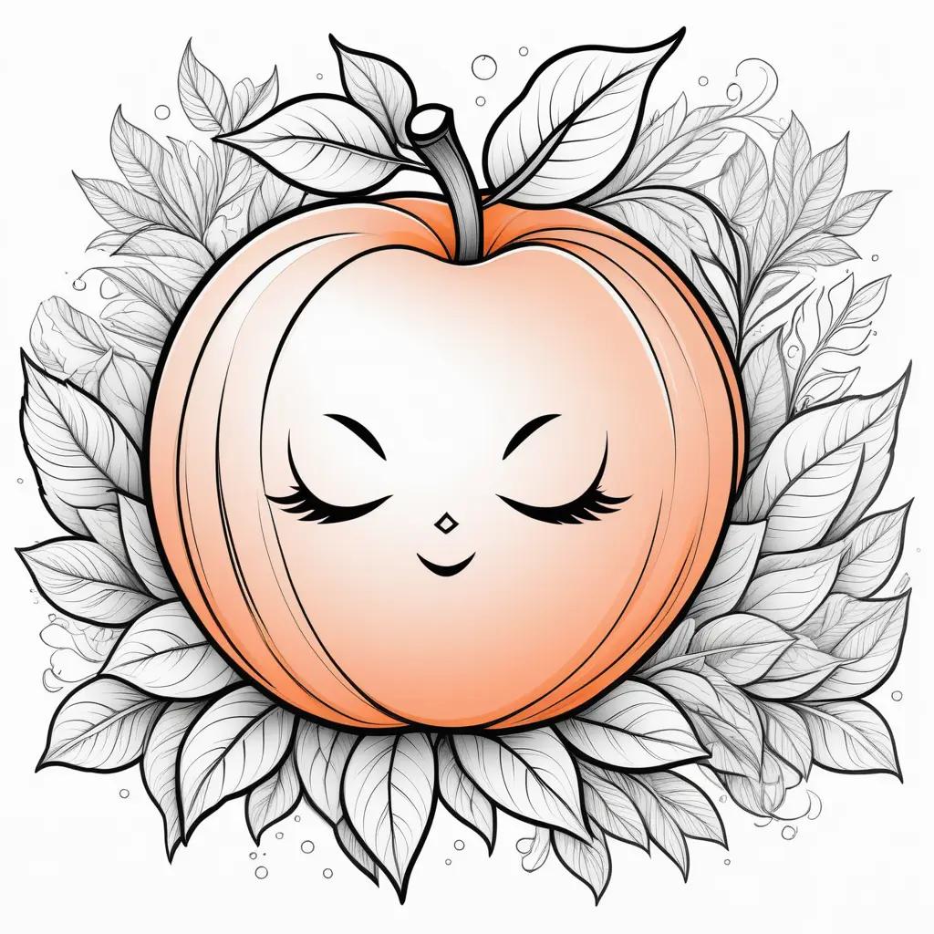 peach coloring page with leaves around it