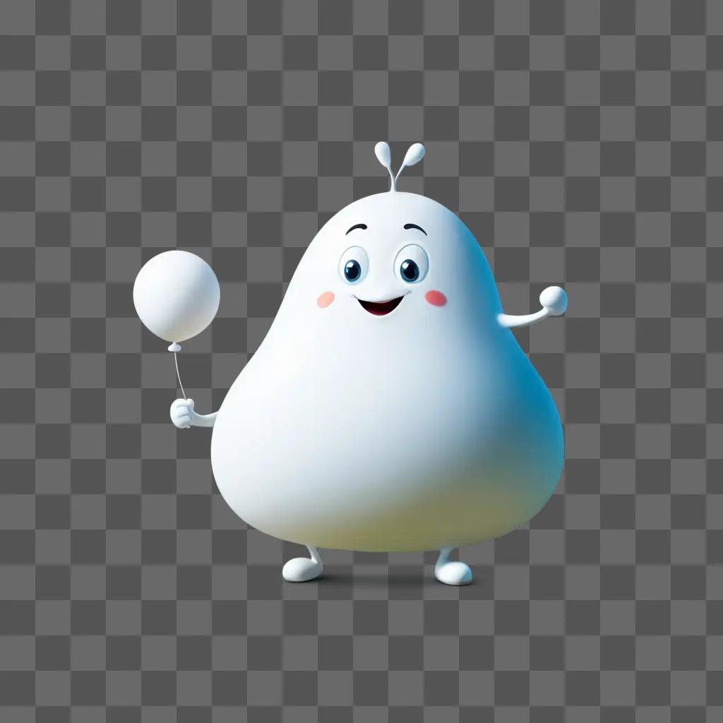 pear holding a balloon and smiling