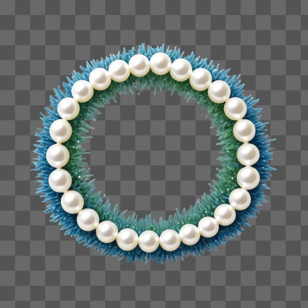 pearl bracelet is displayed on a blue background