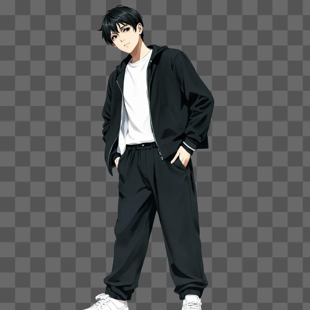 pencil anime boy drawing An anime character wearing a black jacket and pants