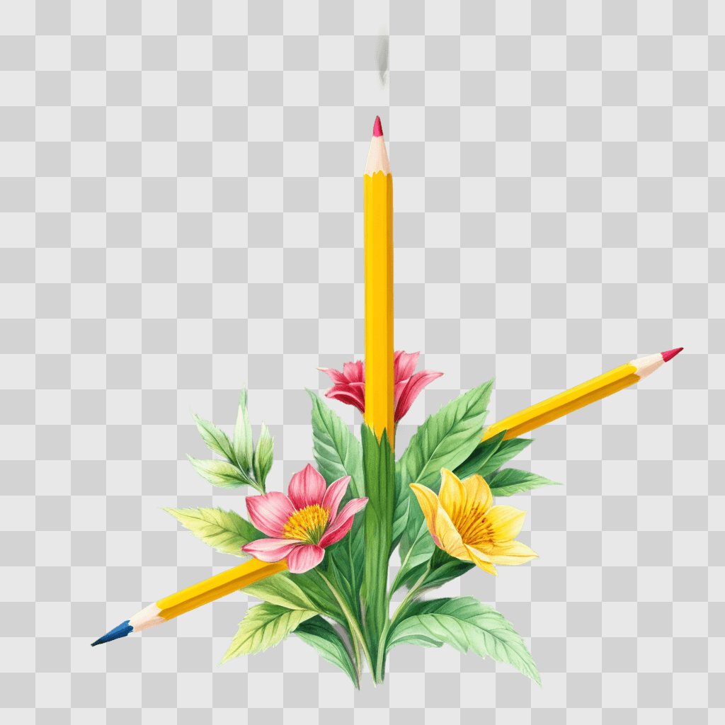 pencil flower drawing A bouquet of flowers with pencils