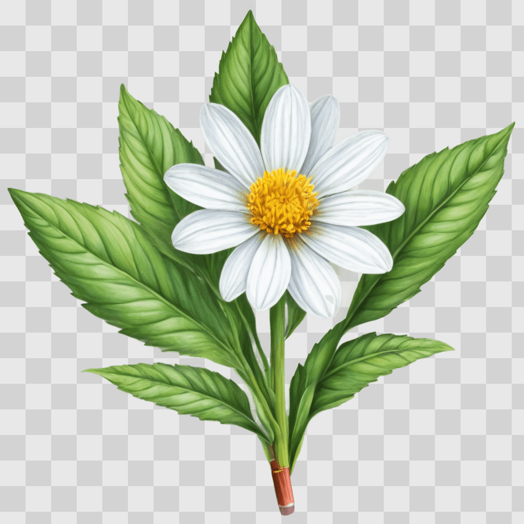 pencil flower drawing A daisy is on a leafy green background