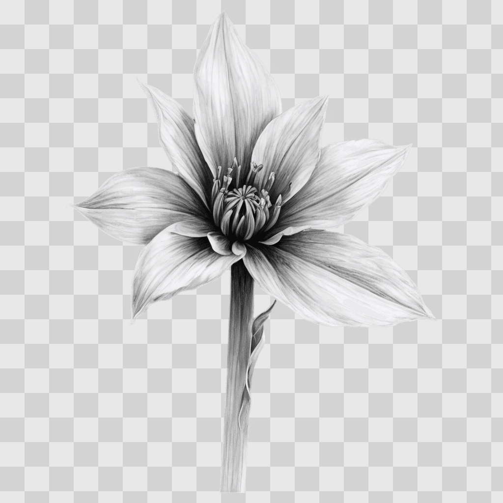 pencil flower drawing A stylized drawing of a flower in black and white