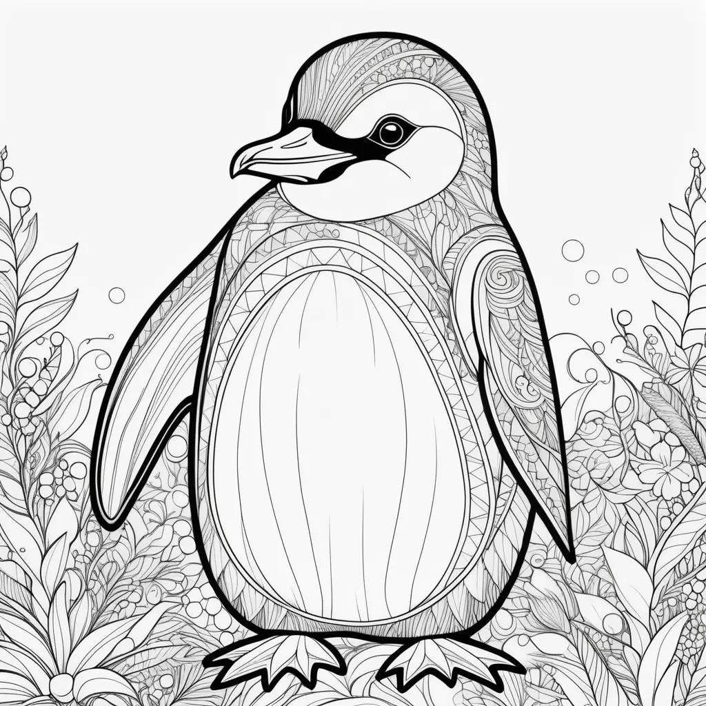 penguin coloring page filled with black lines