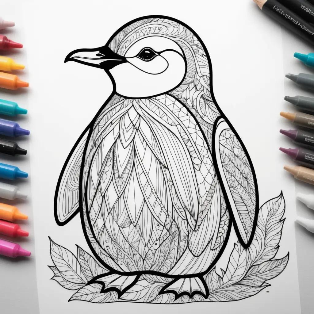 penguin coloring page with a variety of colors