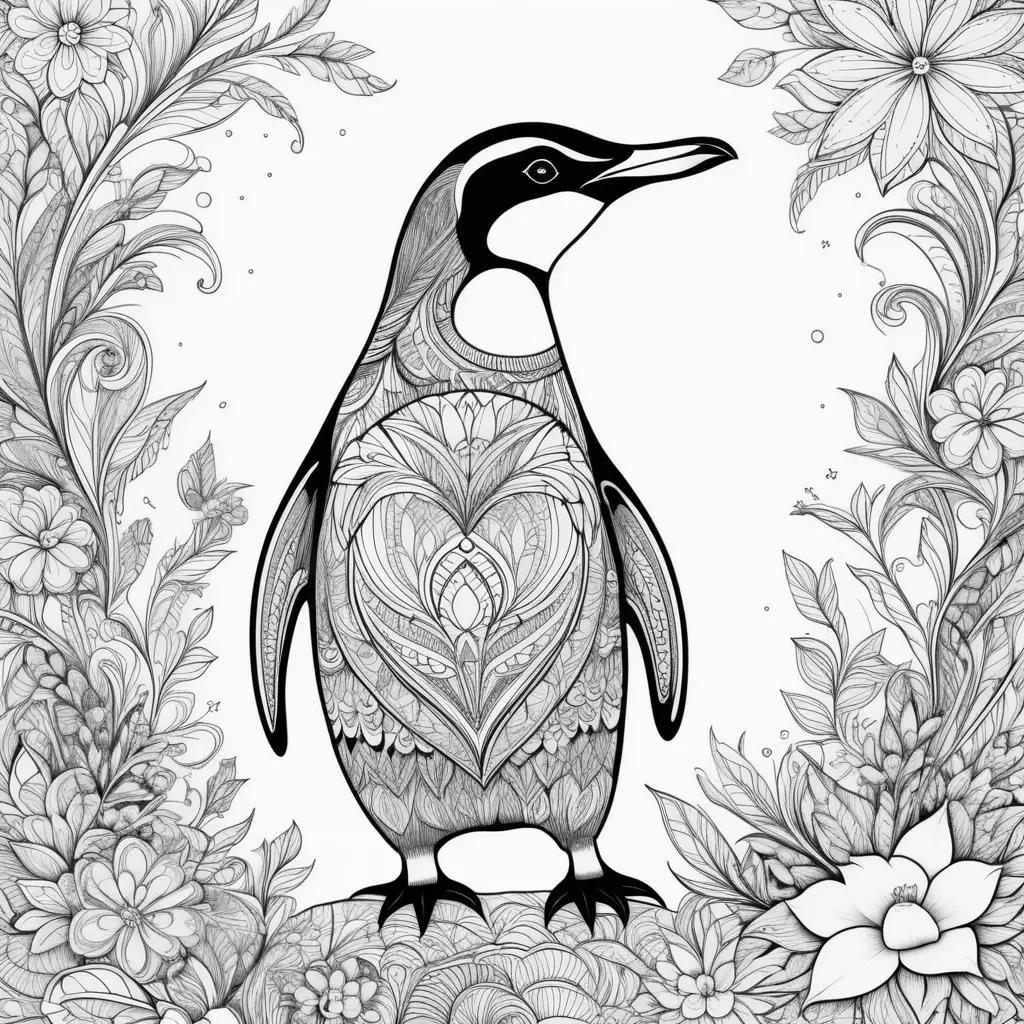 penguin with a heart in a flower pattern