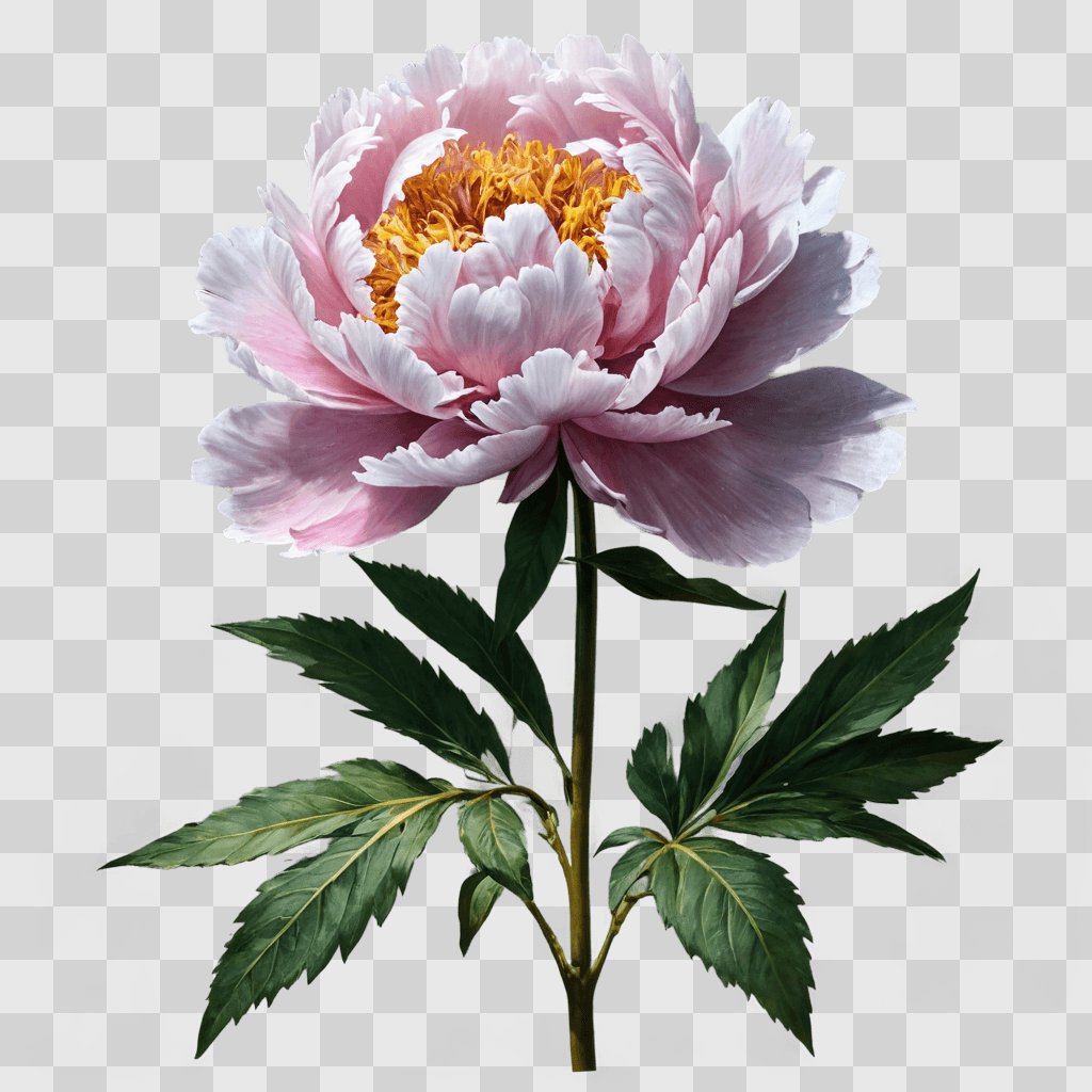 peony flower drawing A large pink flower with yellow center