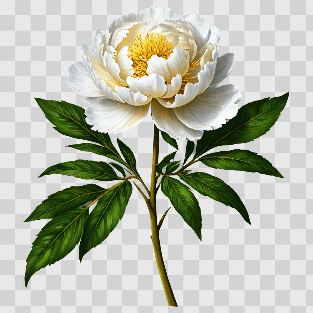 peony flower drawing A white flower with yellow center on a green background