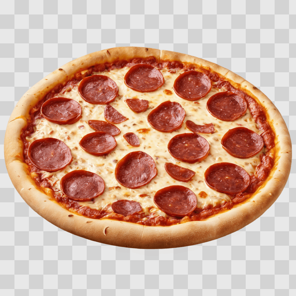 pepperoni pizza clipart A pepperoni pizza sits on a brown table