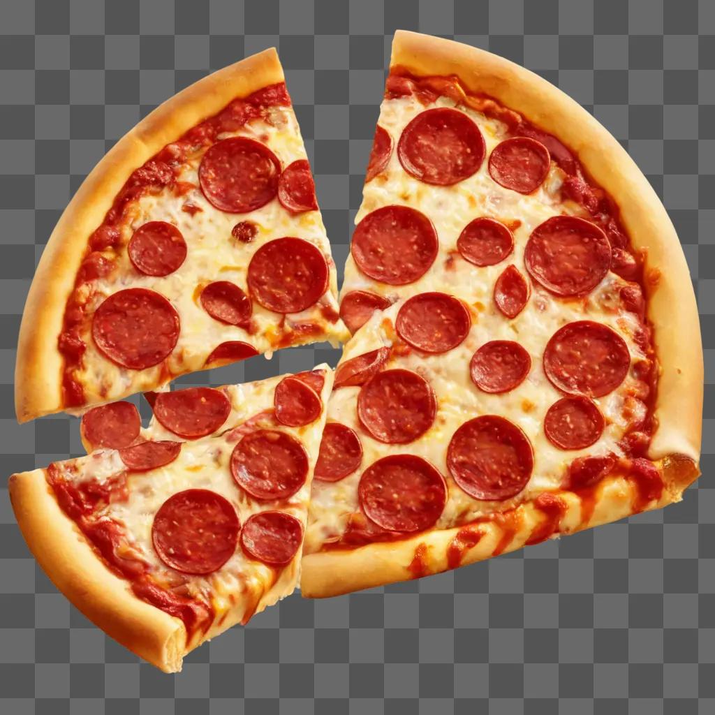 pepperoni pizza clipart A pepperoni pizza sliced into quarters on a brown background