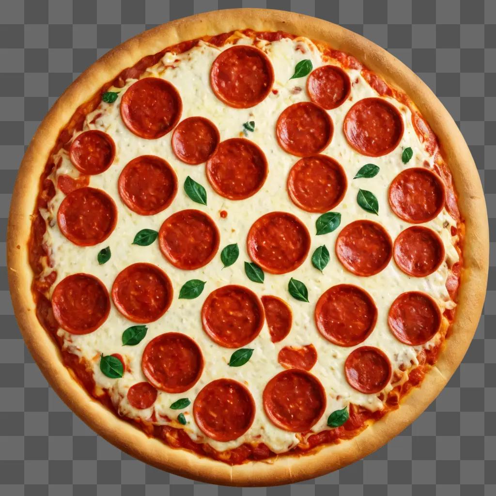 pepperoni pizza clipart A pepperoni pizza topped with basil leaves