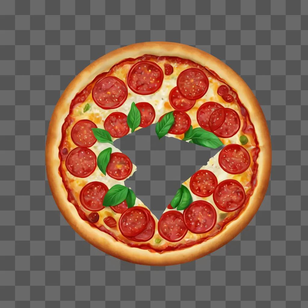 pepperoni pizza clipart A pizza with toppings and basil leaves on a brown surface