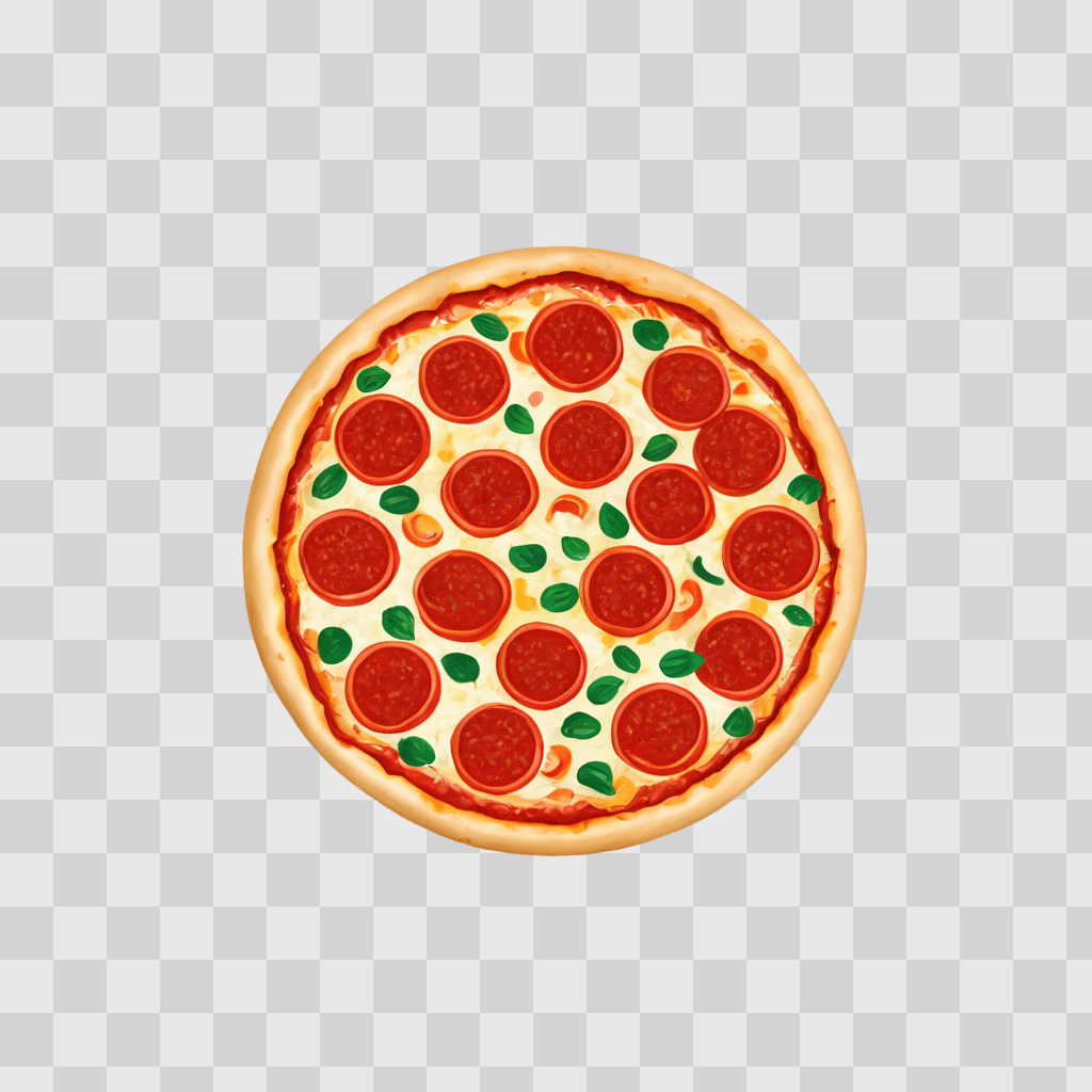 pepperoni pizza clipart A round pizza with pepperoni and green toppings