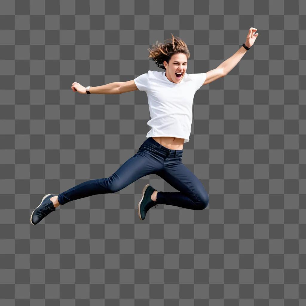 person jumping in the air with arms outstretched