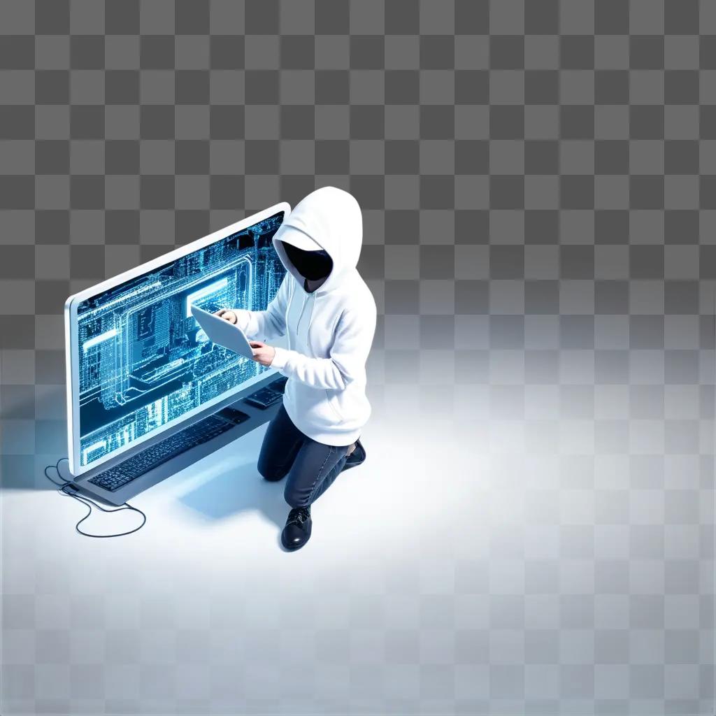 person wearing a hoodie is on a computer screen