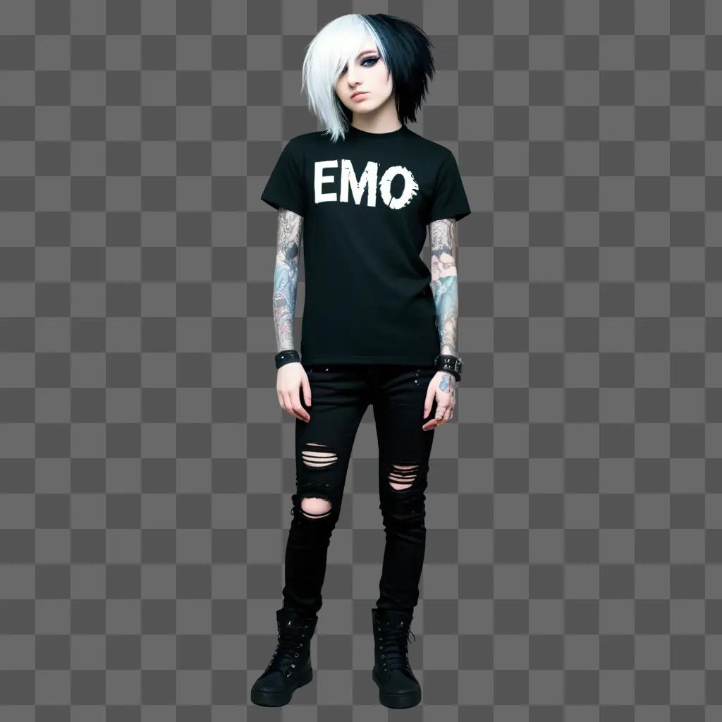 person wearing emo clothes stands in a dark room