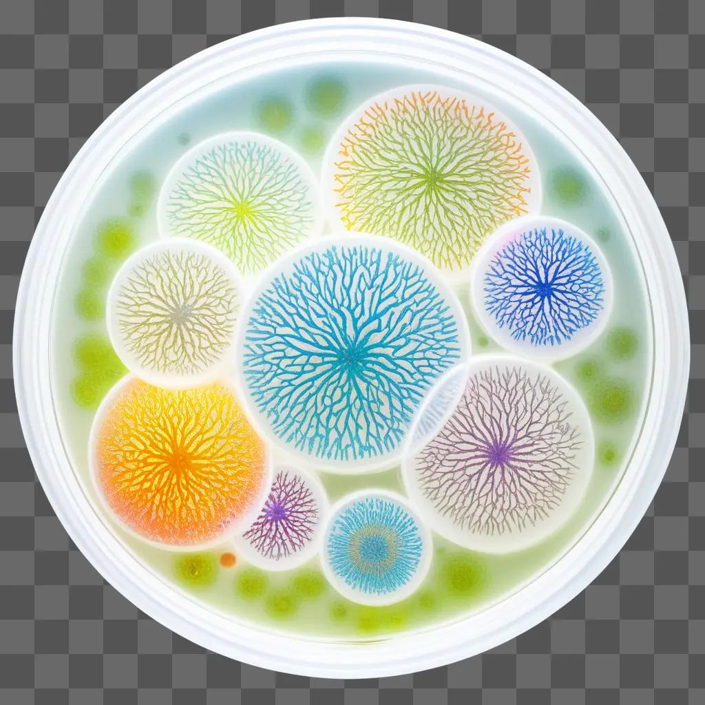 petri dish filled with colorful liquid and bubbles