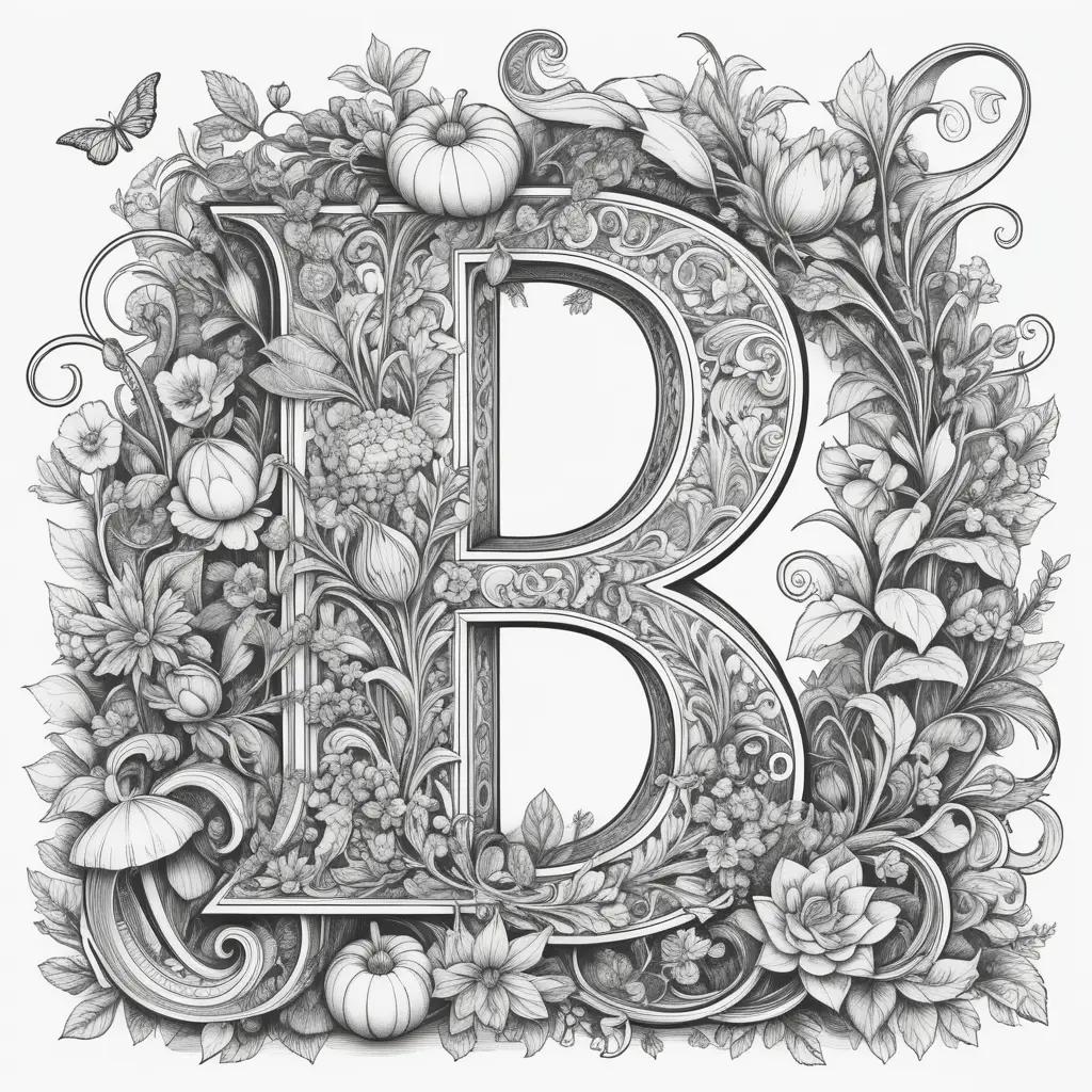 phabet Lore Coloring Pages: A collection of letter designs with various flowers and butterflies