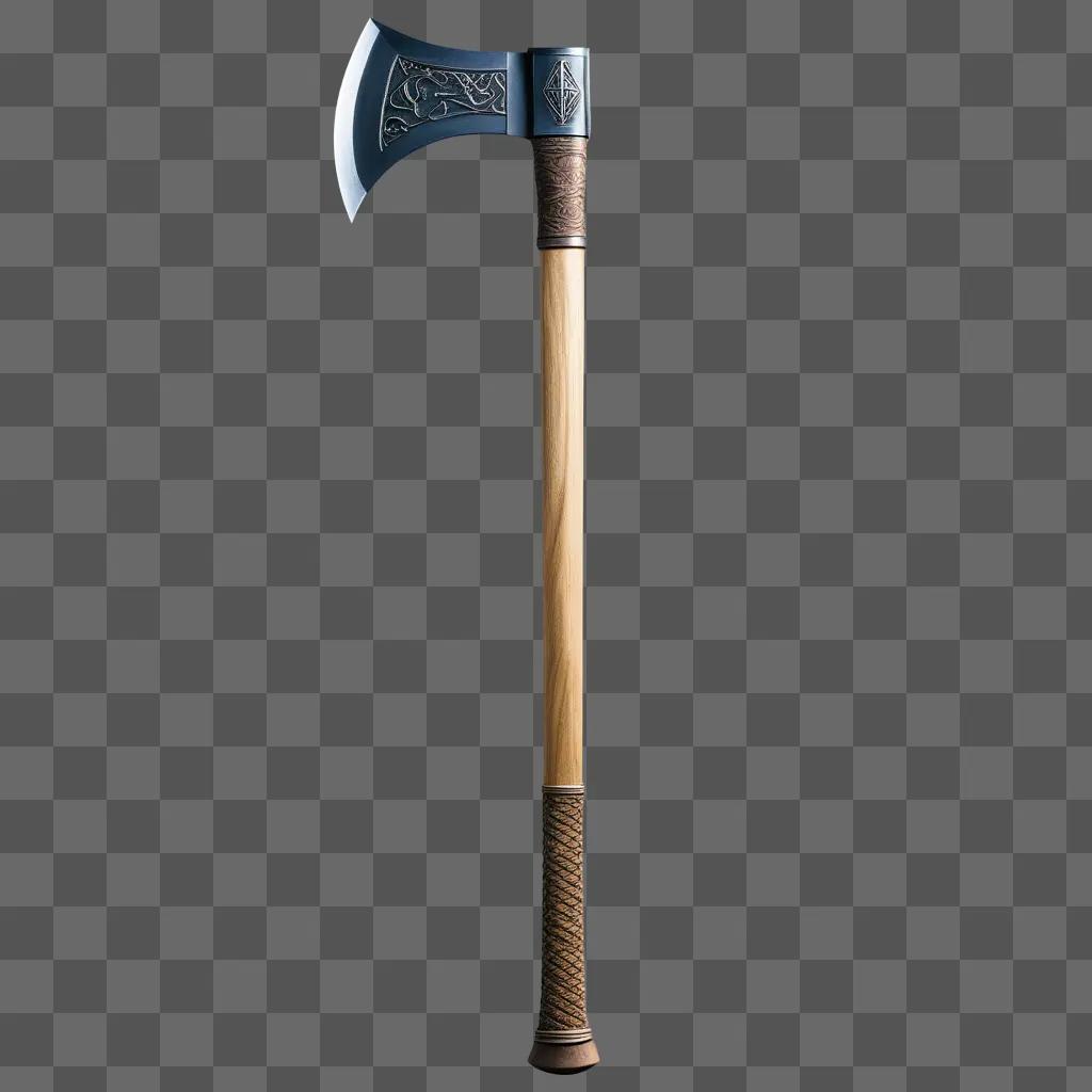 pick axe with a wooden handle and a curved blade