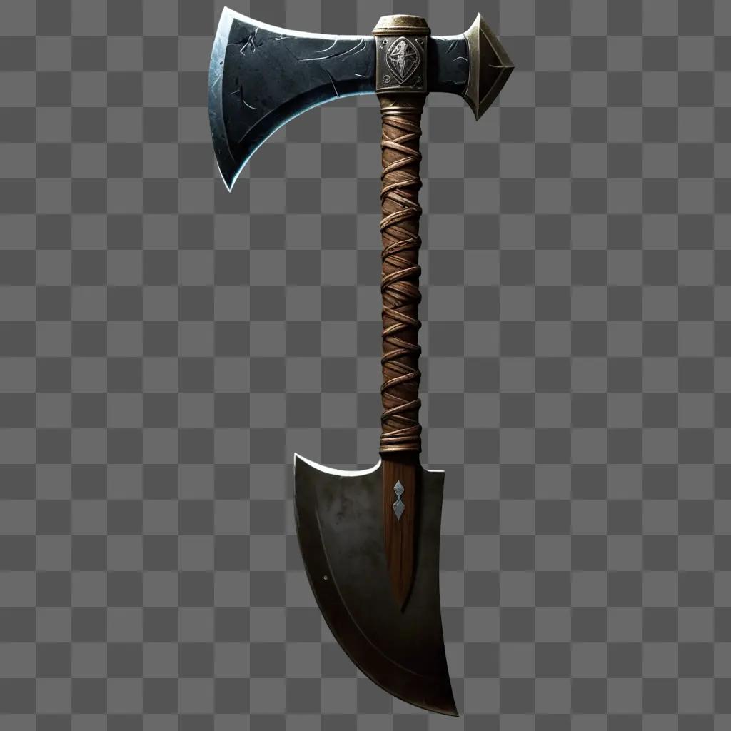 pick axe with a wooden handle and a shiny head