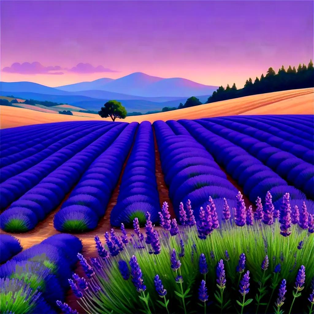 picturesque field of purple lavender plants