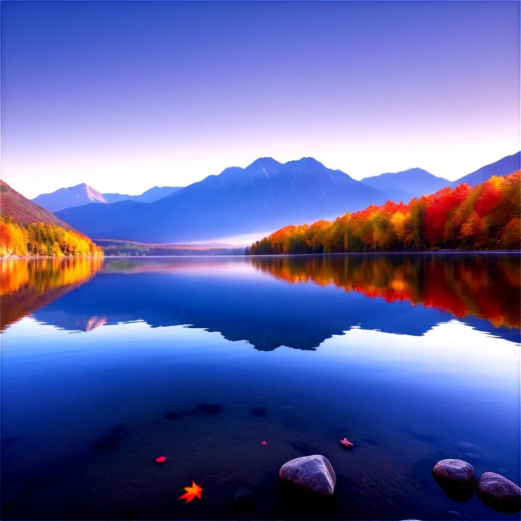 picturesque lake with colorful trees reflecting on its surface