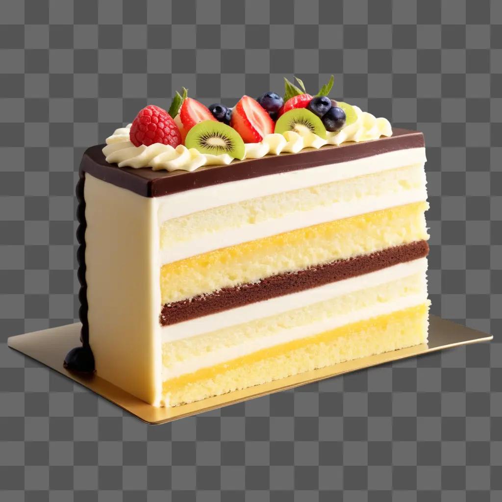 piece of cake with slices of fruit on top