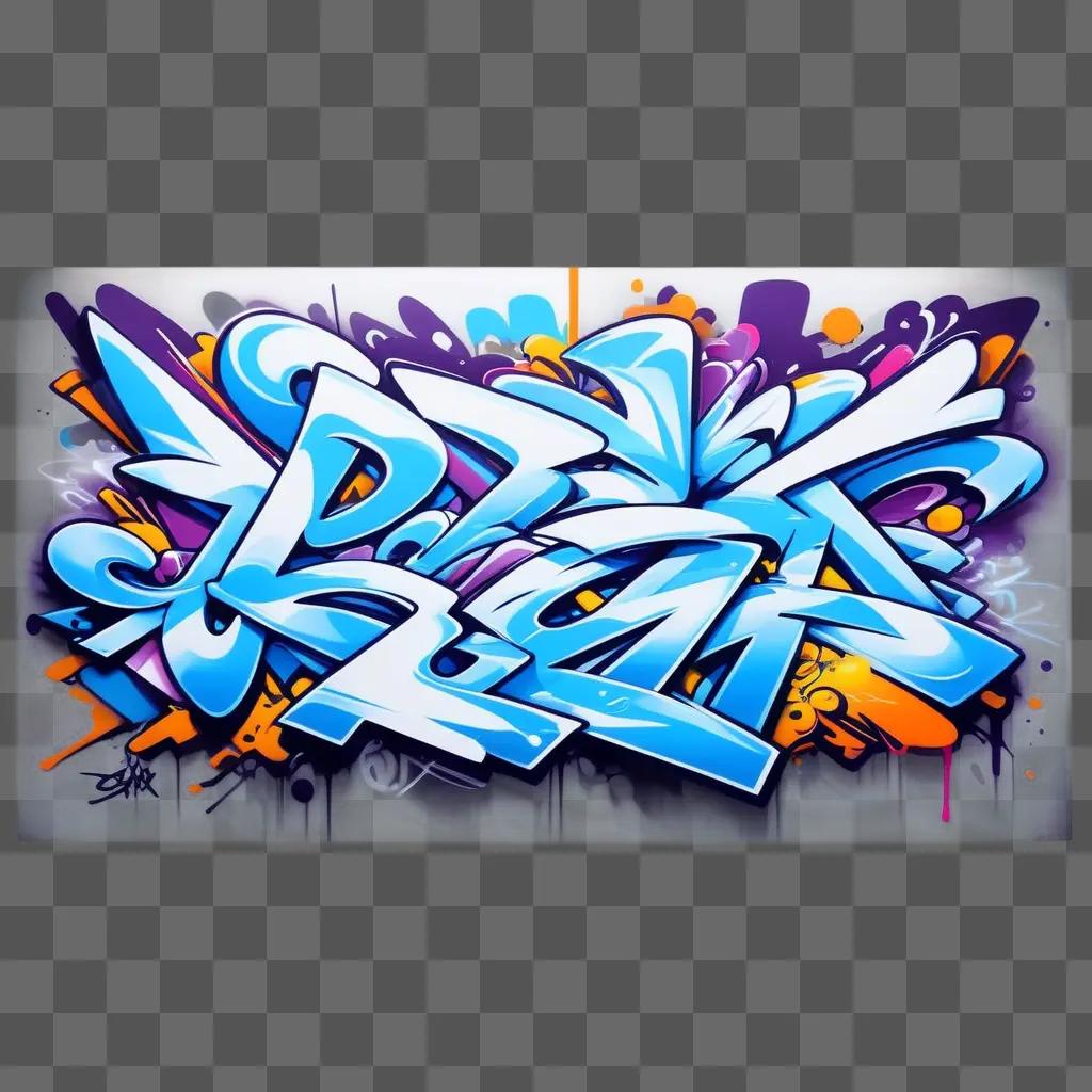 piece of graffiti art with blue and purple letters