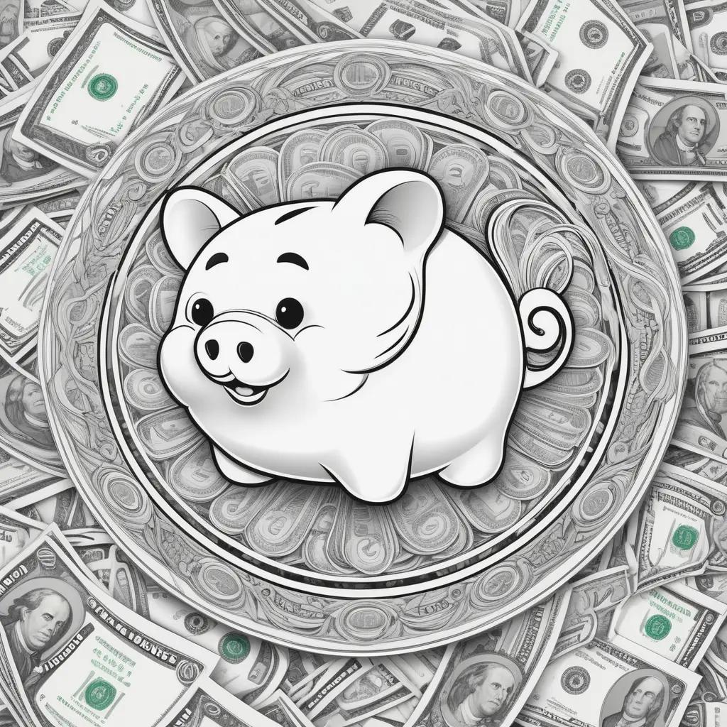 pig sitting on a pile of money coloring pages