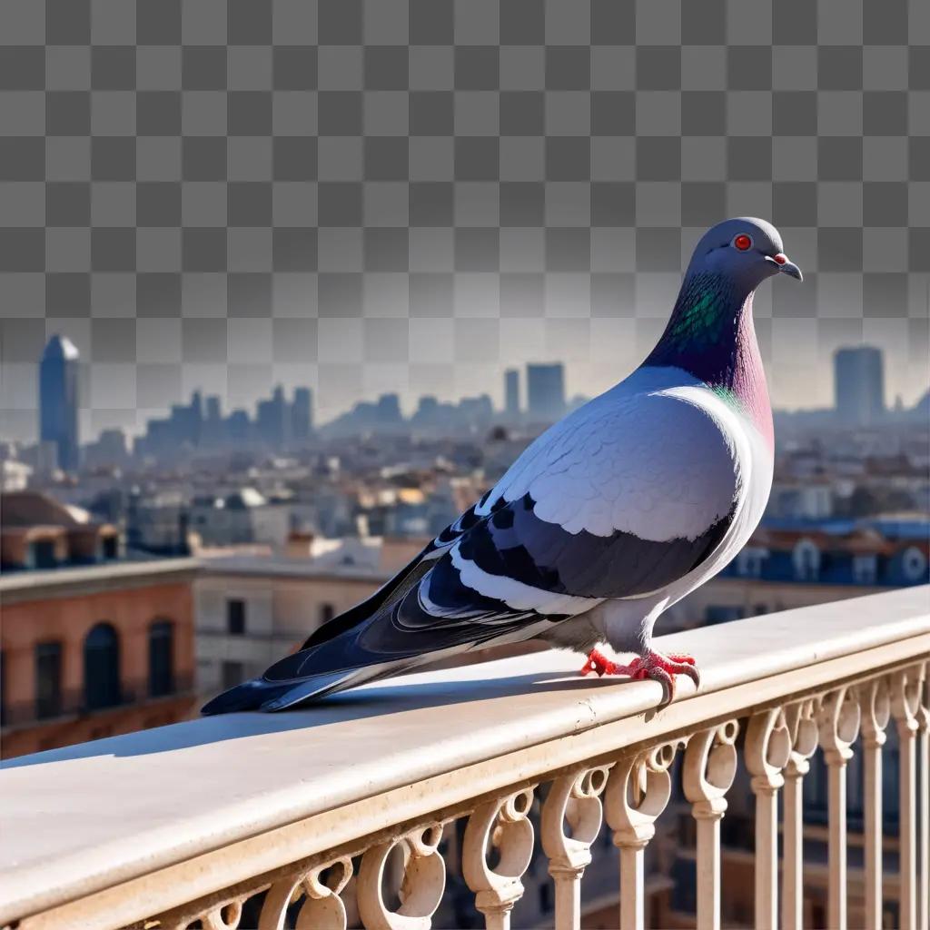 pigeon perches on a balcony in a city