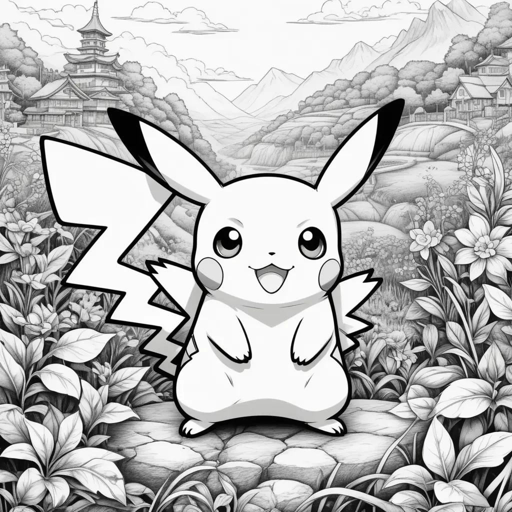 pikachu coloring page features a black and white design