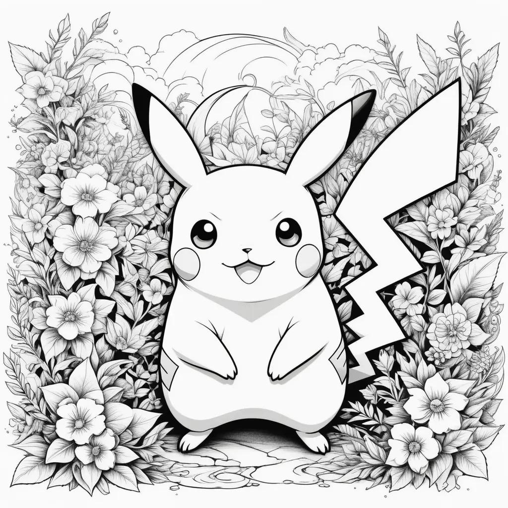 pikachu coloring page in black and white