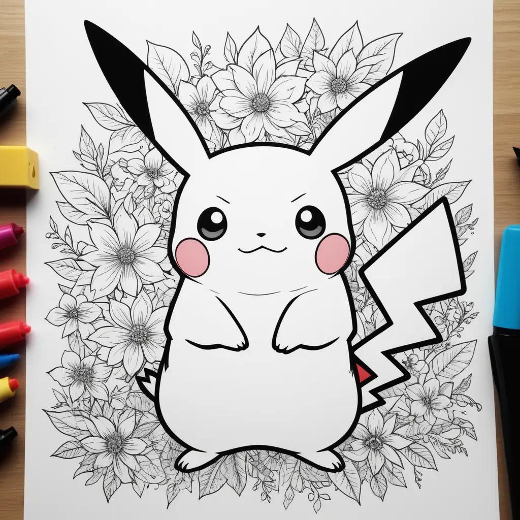 pikachu coloring page with black and white pikachu