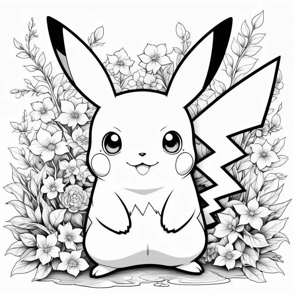 pikachu drawing with a floral background