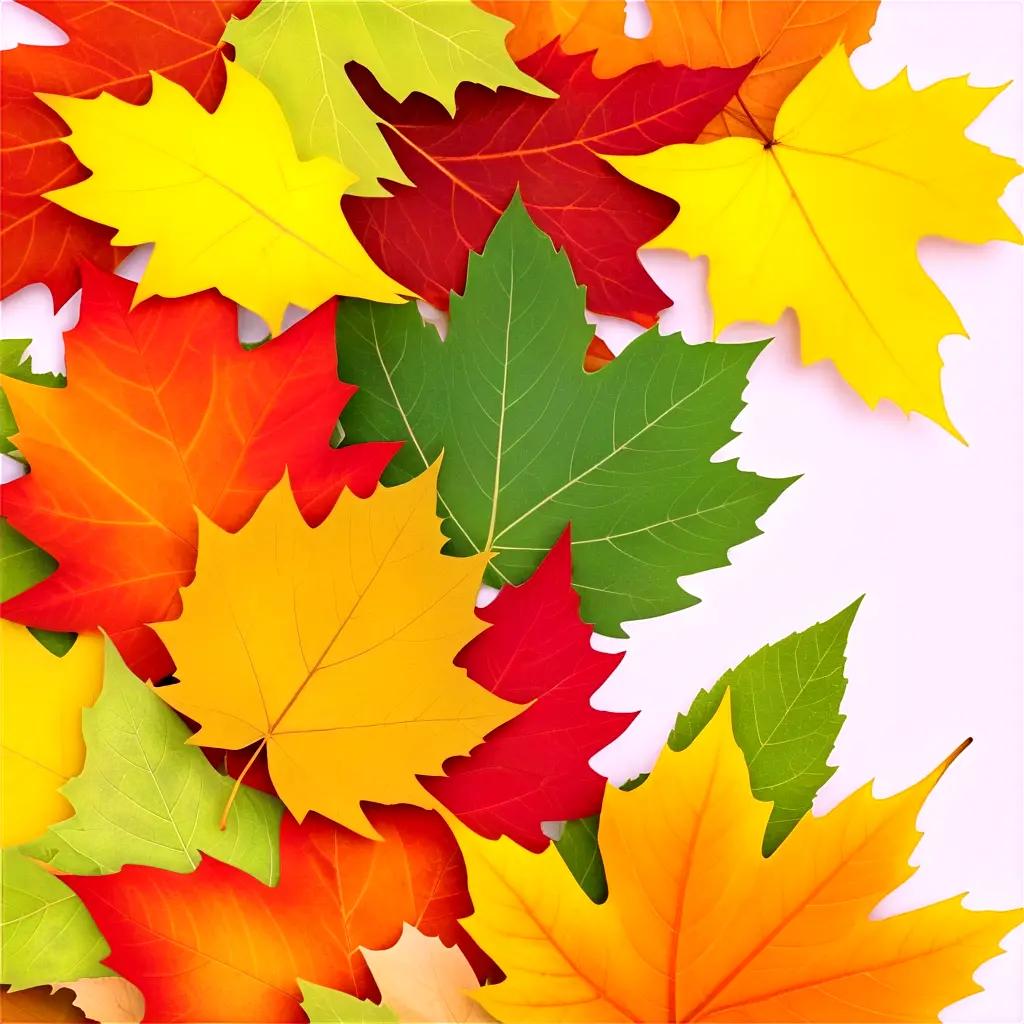 pile of colorful autumn leaves on a white background