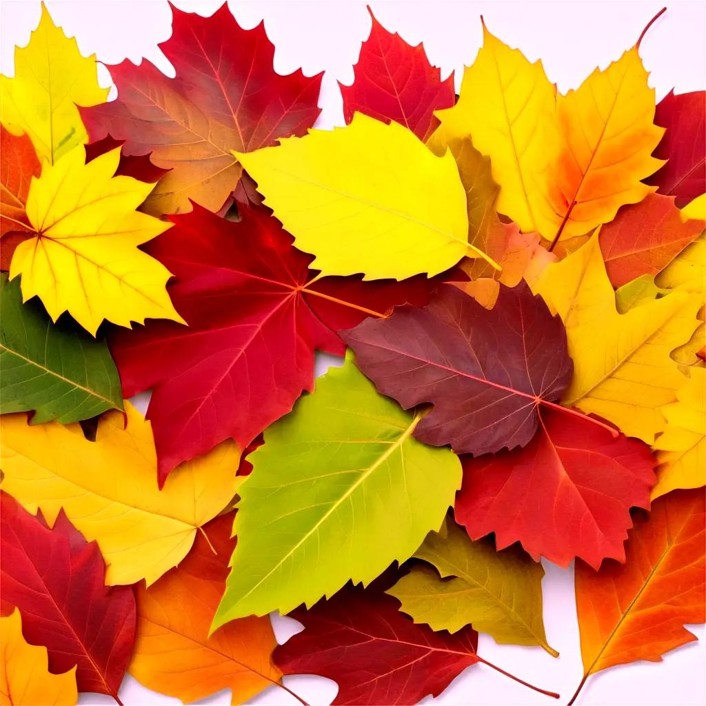 pile of colorful leaves on a white background