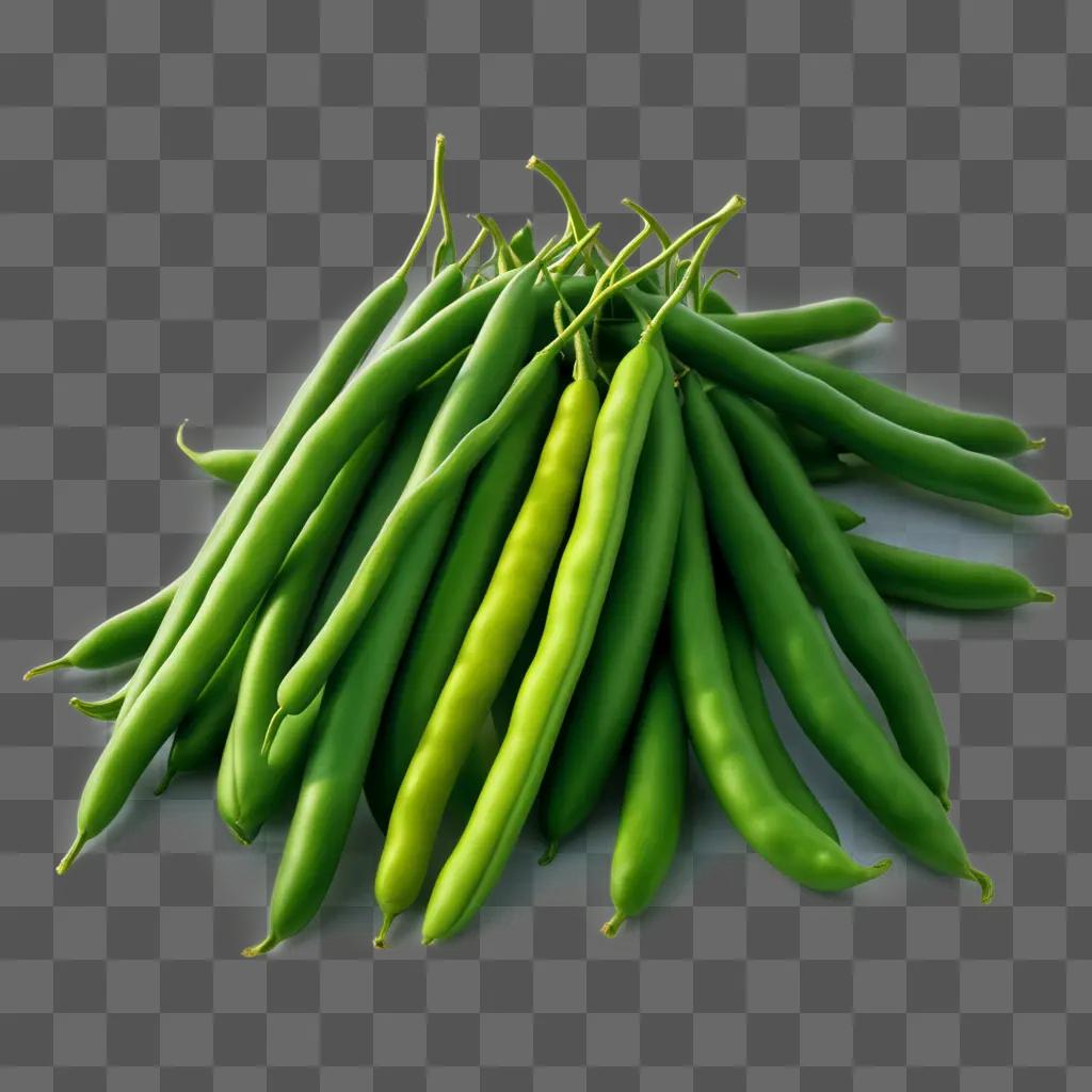 pile of green beans against a green background