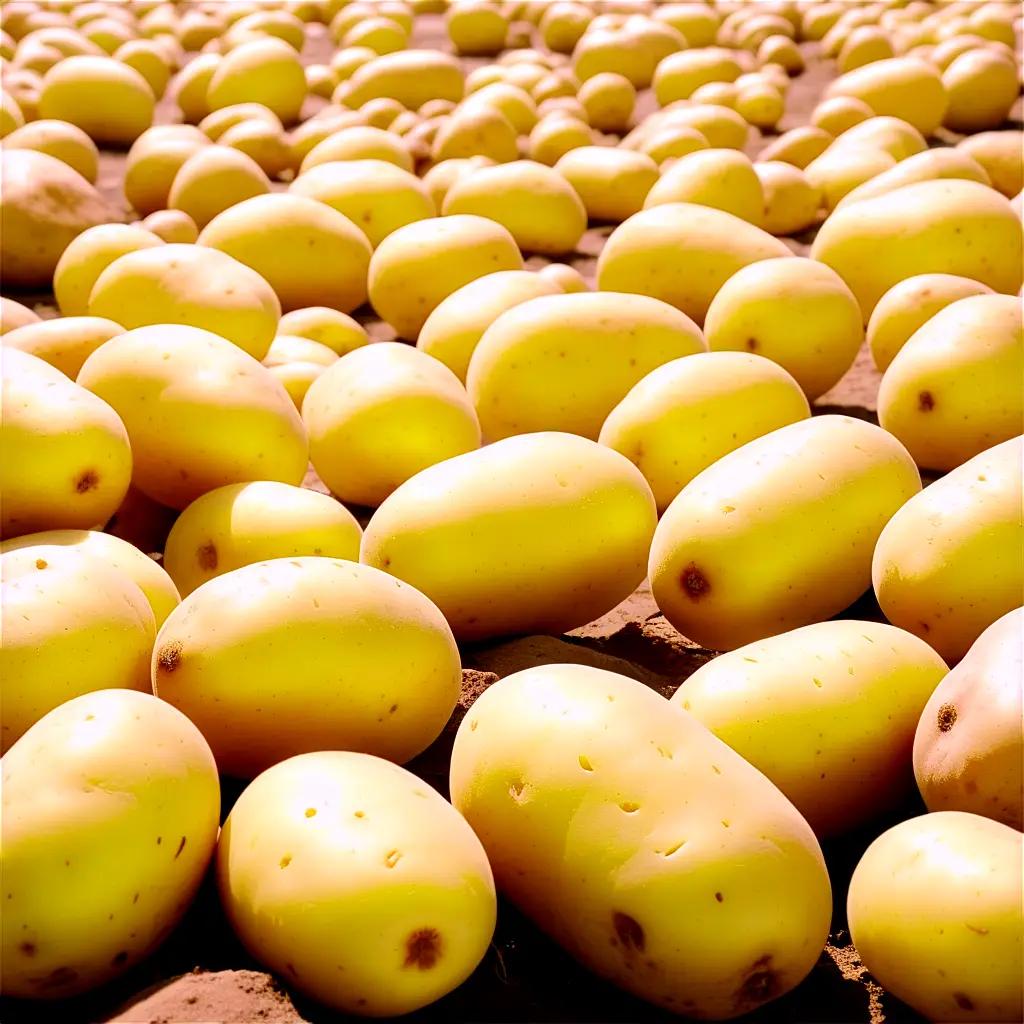 pile of potatoes in a dirt field